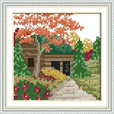 Joy Sunday мультяшный Сказочный домик с принтом для вышивки крестом 14CT Набор для вышивания Оптом набор для рукоделия для начинающих - Цвет: Красный