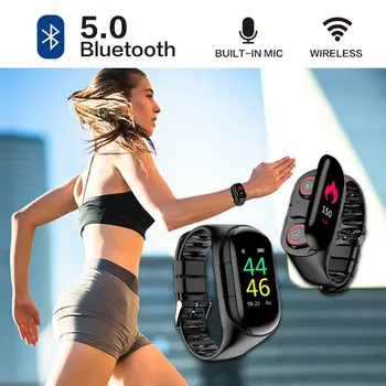 

TWS Bluetooth Headset qcy M1 Reloj Con Auriculares Inalambricos Listener Connected man Watch and Earset Monitor Health Fitness