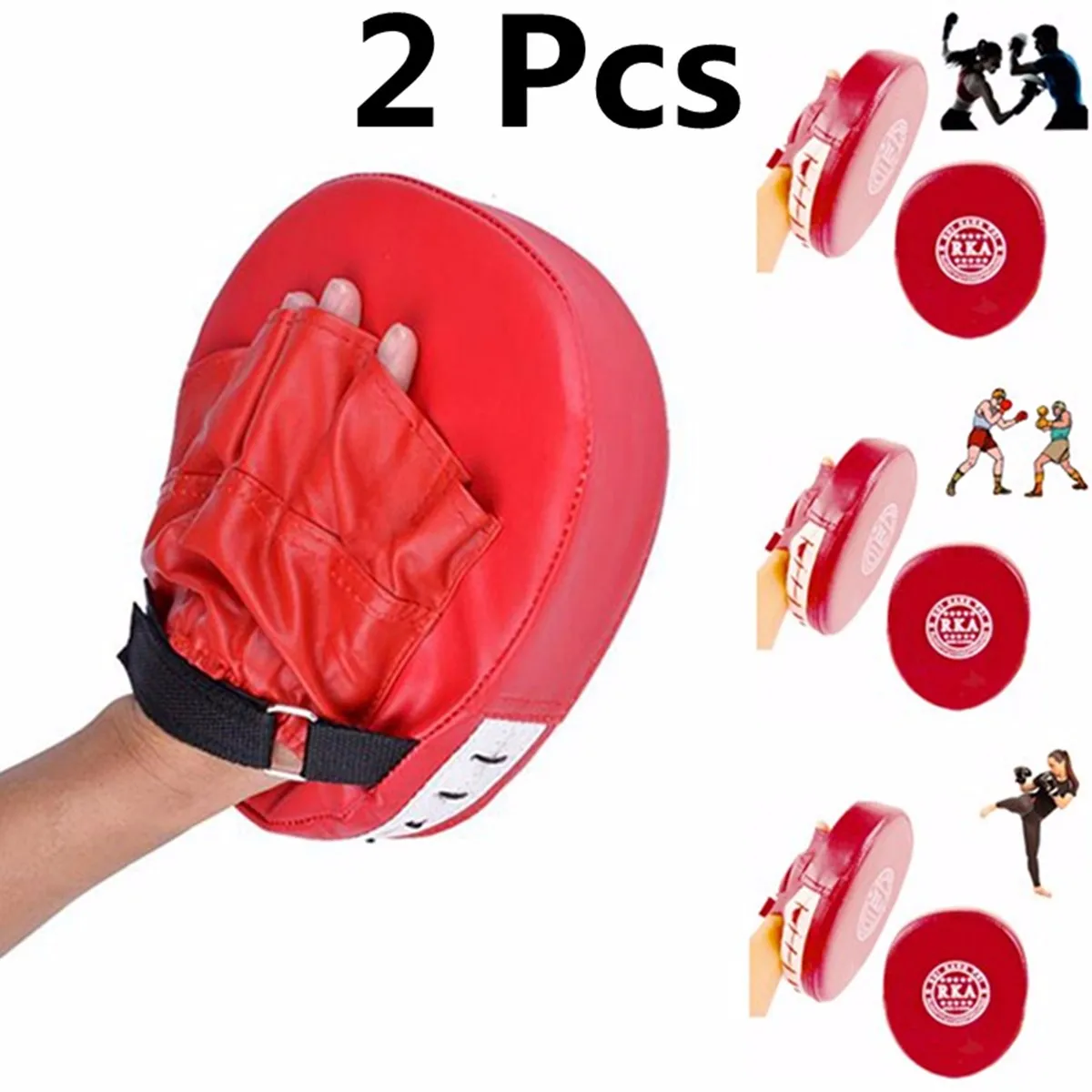 2Pcs Hand Target Kick Pad Kit Black Training Focus Punch Pad Sparring Boxing Bag 