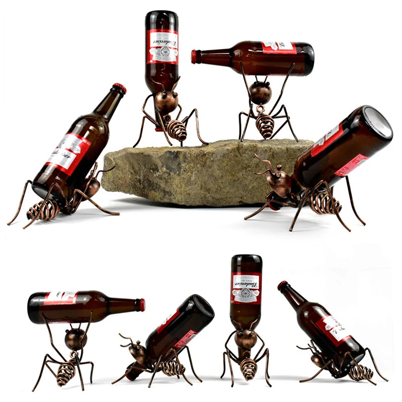 

Wrought Iron Little Ant Wine Rack Multifunction 3D Stereo Creative European Little Ant Cocktail Wine Rack Home Kitchen Storage