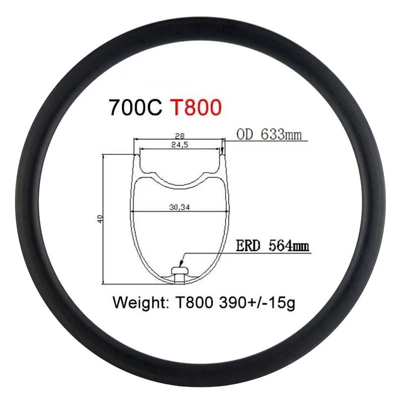 Carbonfan T800 ширина 28 мм Depth40mm 700C Hookless диск CX гравий карбоновый обод для шоссейного