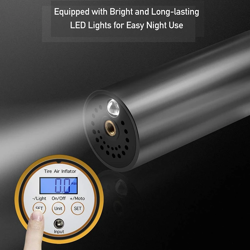 3000MAh Mini LCD Rechargeable Air Compressor Pump Portable Cordless Tire Pump LED Light for Motorcycle, Bike, Bicycle, Car