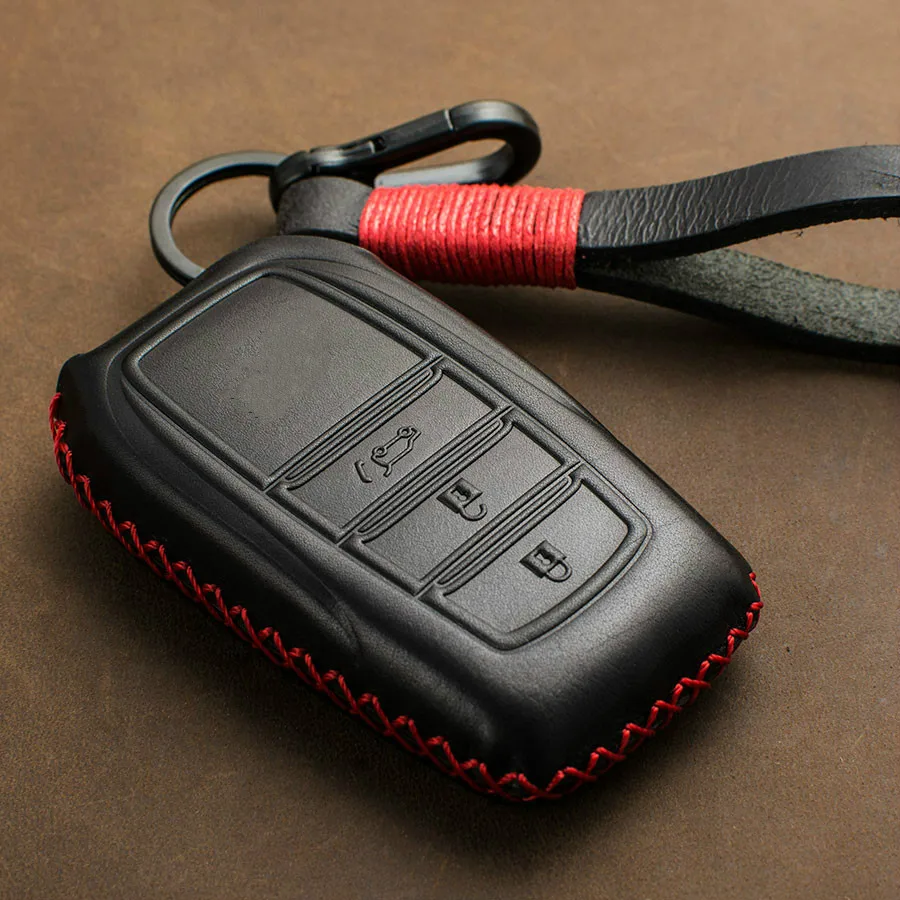 1 PCS Genuine Leather Remote Car Key Case Cover For Toyota Chr Land Cruiser 200 Avensis Auris Corolla 2&3 Buttons Key Chain Case