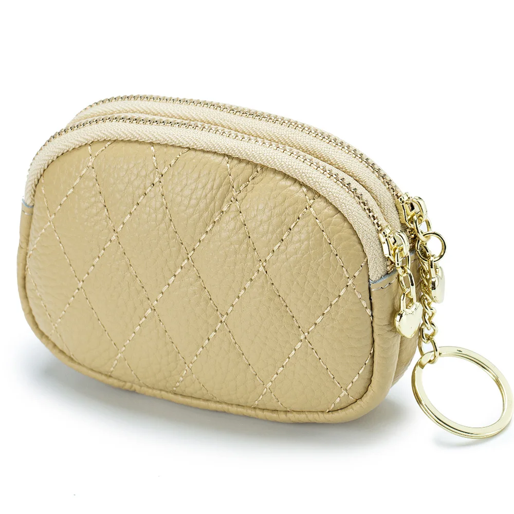Women Genuine Leather Zip Mini Coin Purse With Key Ring Female Double Zipper Card Holder Small Change Wallet Pouch Storage Bag