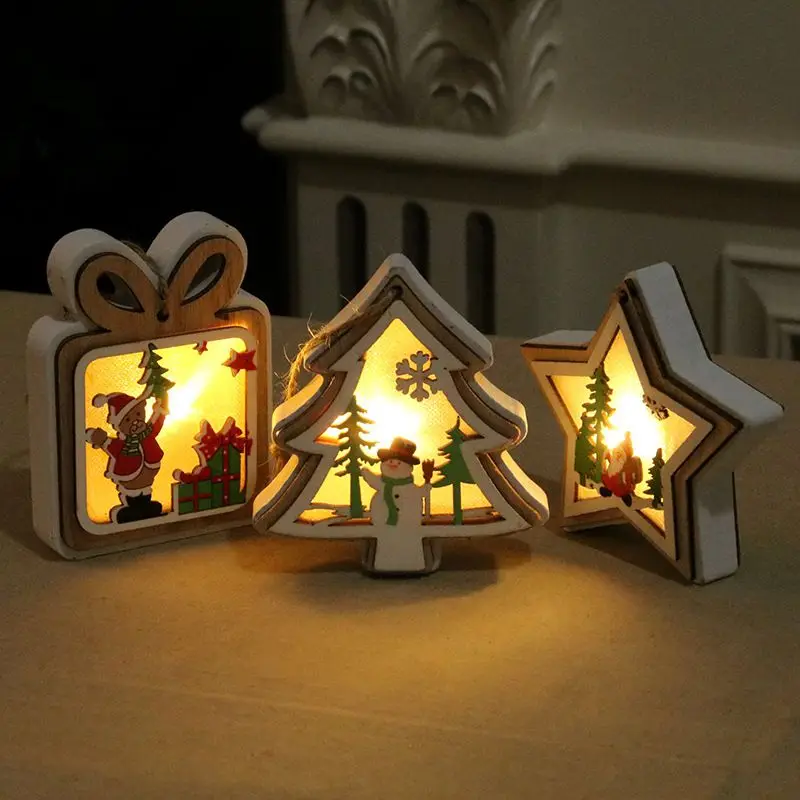

3D Wooden Frame Christmas Lighting Pendant Decorative Night Light Christmas Xmas Ornaments Festive Holiday Decor
