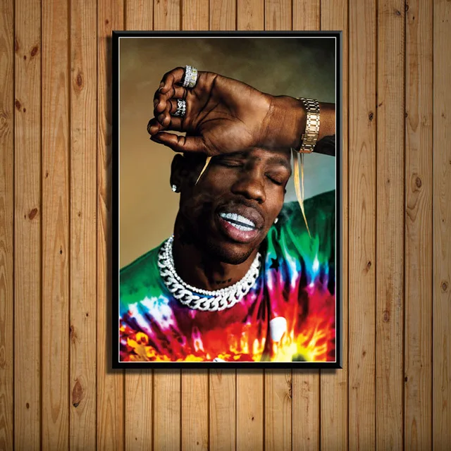 С изображением Трэвиса Скотта музыка звезда рэп хип хоп раппер модная модель художественная живопись Шелковый Холст плакат настенный домашний декор - Цвет: E