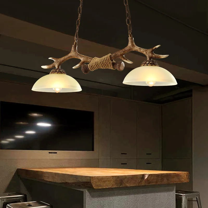 cuerno de ciervo madera altura regulable ZMH Lámpara colgante LED de mesa de comedor 2 bombillas E27 para comedor o salón con cuernos iluminación de techo vintage