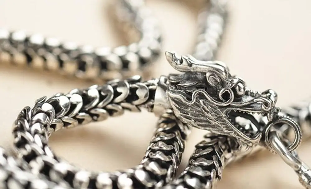 Cool 925Sterling Silver Dragon Head T-O Strong Men Chain Necklace YN060 