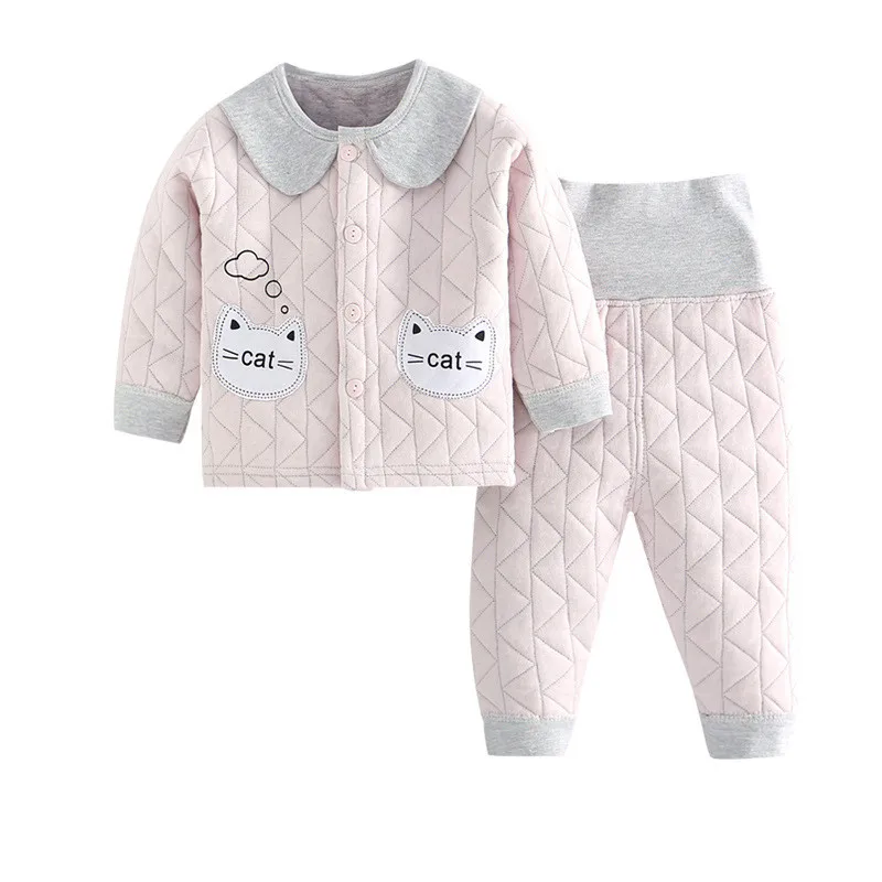 9791 pink Осенне-зимняя детская теплая одежда, комплект из 2 предметов для маленьких мальчиков и девочек из хлопка, майка с длинными рукавами+ набор длинных брюк для детей 1-24 месяцев - Цвет: 9791 pink