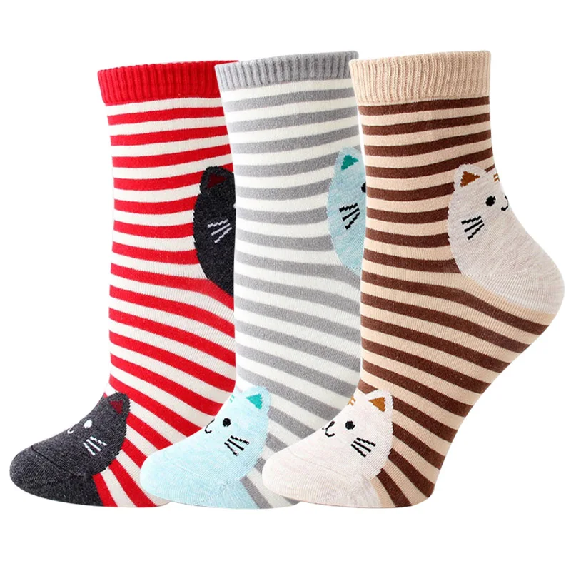 Женские хлопковые милые носки Harajuku модные уличные цветные полосатые носки женские забавные мультяшные носки 3 пар/лот# F