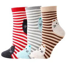 Женские хлопковые милые носки Harajuku модные уличные цветные полосатые носки женские забавные мультяшные носки 3 пар/лот# F