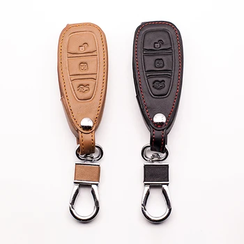 

Car styling New design 100% leather key cover for Ford Focus key mk3 mk4 Ranger Edge Mondeo Kuga 3 button dust collector shell