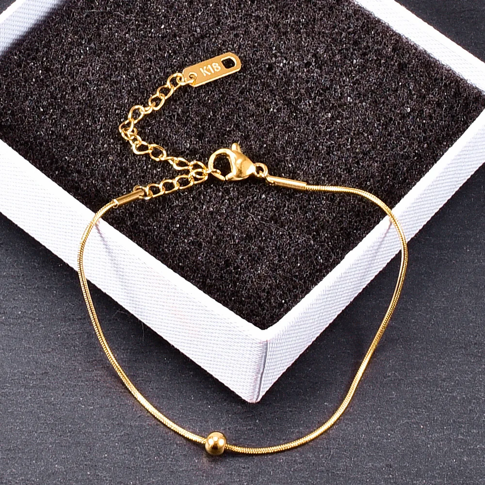 

Fashion Titanium Stainless Steel Bracelet Anklet, Minimalist Geometric Round Bead Snake Chain, Beautiful Jewelry Gift for Women