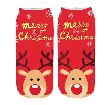

Women 3D printing Christmas socks santa cotton ankle lovely soft short sock breathable sweat-absorbing casual short boat socks