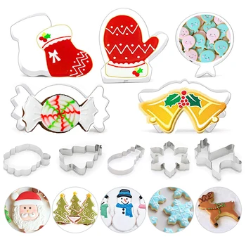 

10pcs/Set Stainless Christmas Cookie Fondant Cutter Mold Snowflake Gingerbread Man Baking Cupcake Pastry DIY Cookie Cutter Tools