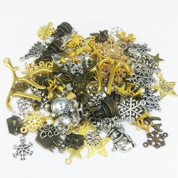

50g 100g Mixed Star Snow Animal Charms Christmas Pendant European Bracelet Alloy Craft Accessory For Jewelry Making DIY Handmade