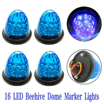 

4pcs Blue Beehive Side Marker Lights Grommet 16-LED Cab Sleeper Light Trailer 12V Accessori Auto Round Beehive LED Lights