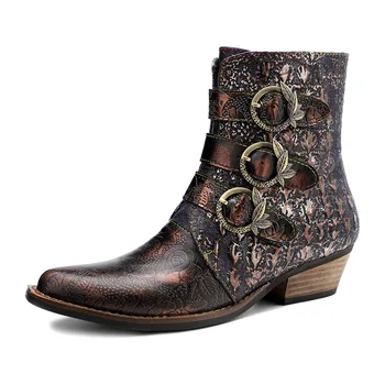 

New Casual Leather Serpentine Print Retro Classic Women's High-End Flat-Heel Cowboy Boots Women's Boots