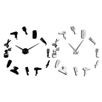 

Diy Barber Shop Giant Wall Clock with Mirror Effect Barber Toolkits Decorative Frameless Clock Watch Hairdresser Barber Wall Art