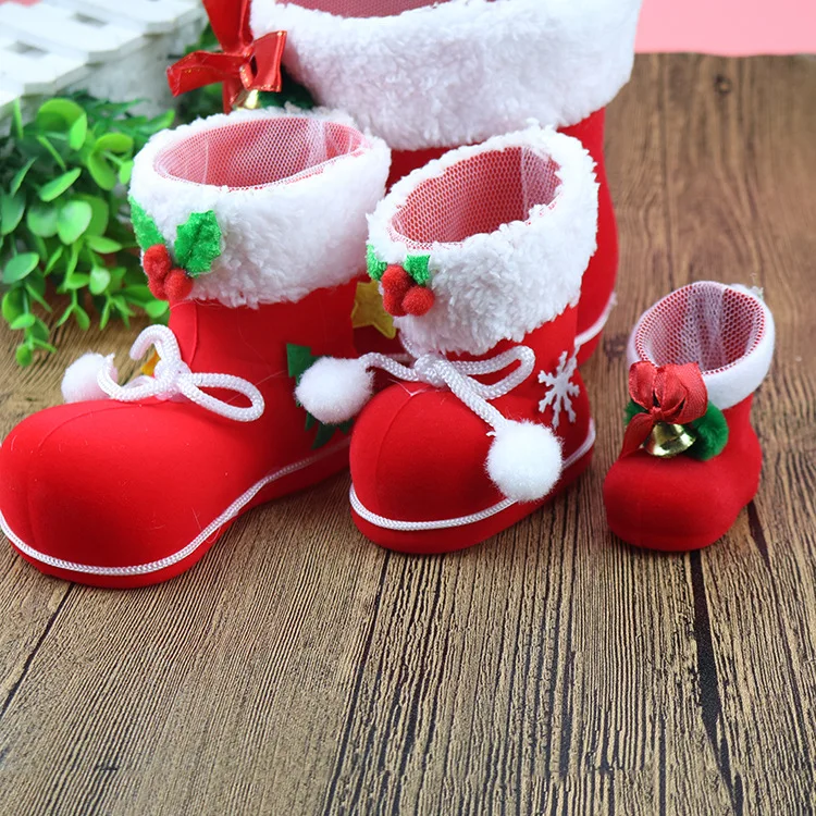 Creative Christmas Small Gift Candy Boots Christmas Decorative Pendant Supplies Flocked Boots Kindergarten Prizes