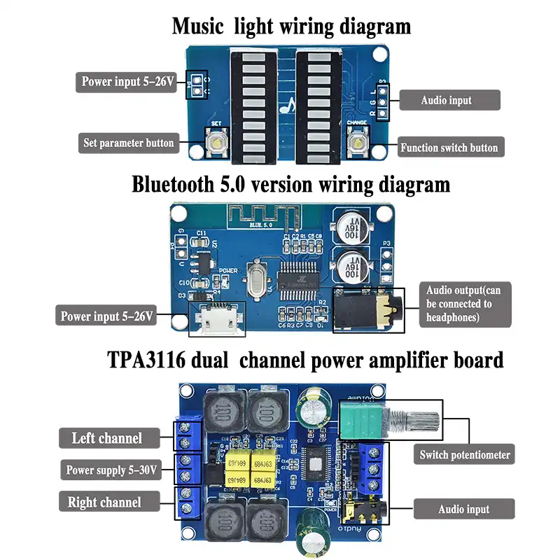 Tpa3116 Diy Kit Music Light Uv Meter Bluetooth 5 0 Power Amplifier Board 2 50w Tpa3116d2 Dual Channel Power Amplifier Board