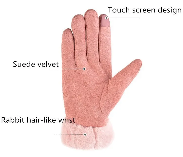 Женские утолщенные теплые перчатки для сенсорного экрана зимние модные замшевые перчатки из кораллового бархата