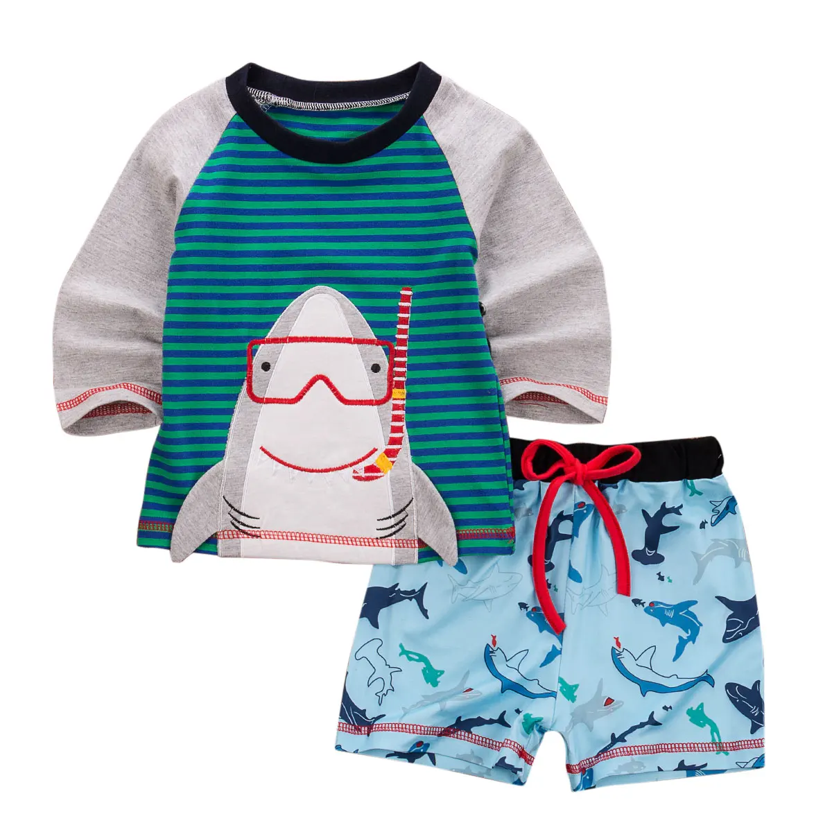 New Kid Boys Long Sleeve Shark Cotton Tops T-shirt+Shorts Pants Clothes