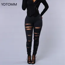 2022 Summer Style White Hole Cool Denim High Waist Pants Capris Female Skinny Black Casual Jeans Ripped Jeans Women