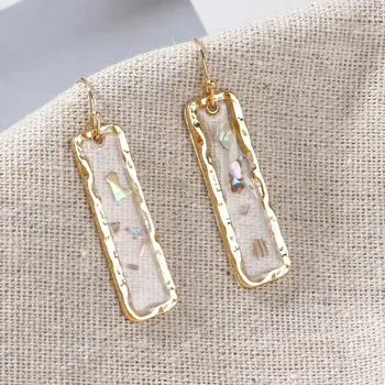 

Unew Fashion Girl Retro Transparent Inlaid Shell Creative Gravel Chic Alloy Rectangular Drop Dangle Earrings Lowest Price