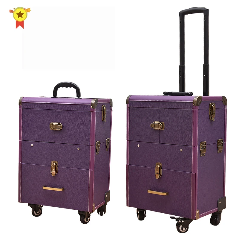 High Quality Cosmetic Case Women Men Nails Makeup Toolbox Rolling Luggage Trolley Beauty Tattoo Suitcases