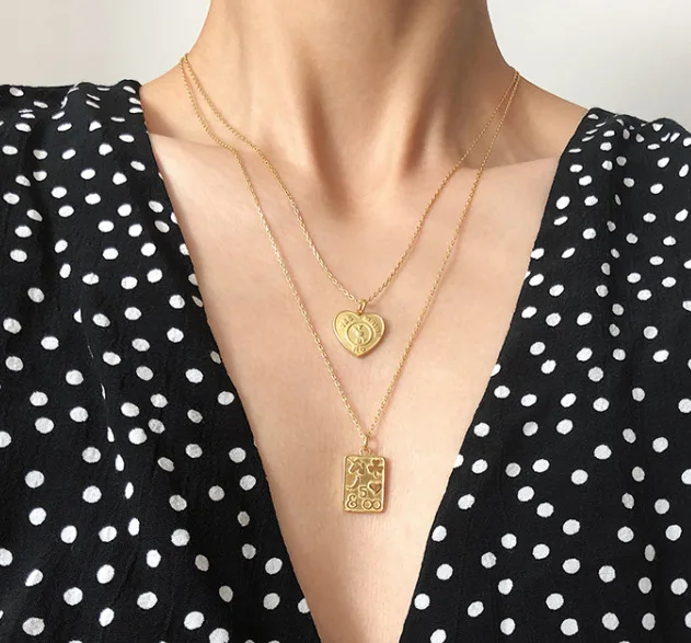 

Super Fire Portugal Popular Brand Titanium Steel Poker Square Tag Coin Necklace Layered Necklace