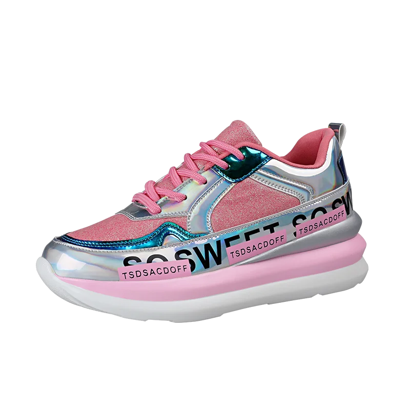 Кроссовки на платформе; модная женская обувь; сезон весна-осень; Basket Femme; женская обувь из вулканизированной кожи; кроссовки на массивном каблуке; zapato mujer; повседневная обувь - Цвет: Розовый