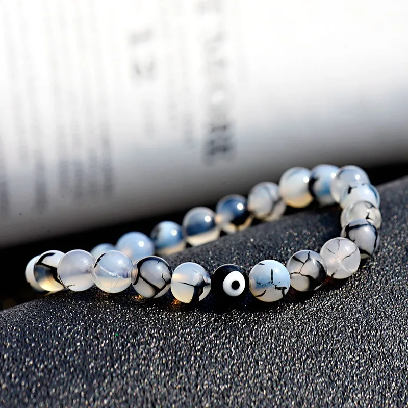 Очаровательный бисер, от сглаза браслет Pulsera Hombre Для женщин 8 мм Круглый Белый Камень Чакра эластичные браслеты Homme Для мужчин Erkek