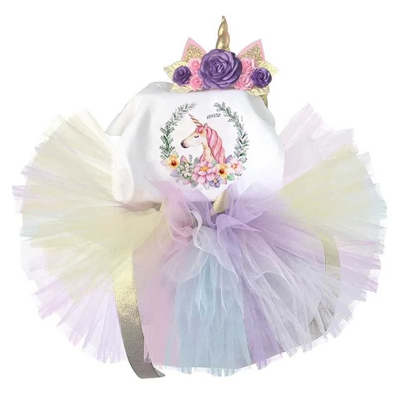 Детский комплект на 1 год рождения вечерние одежды с платьем в виде единорога для