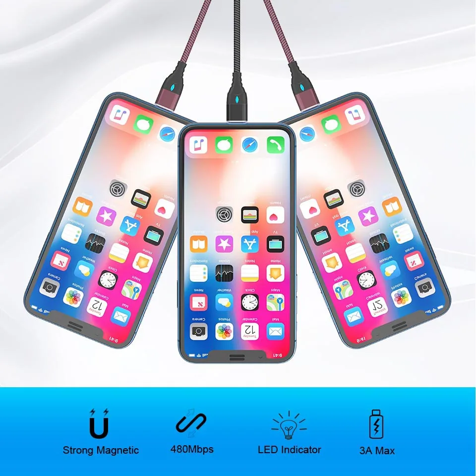 Магнитный кабель Venroii 3A Micro USB Type C быстрая зарядка магнитное зарядное устройство