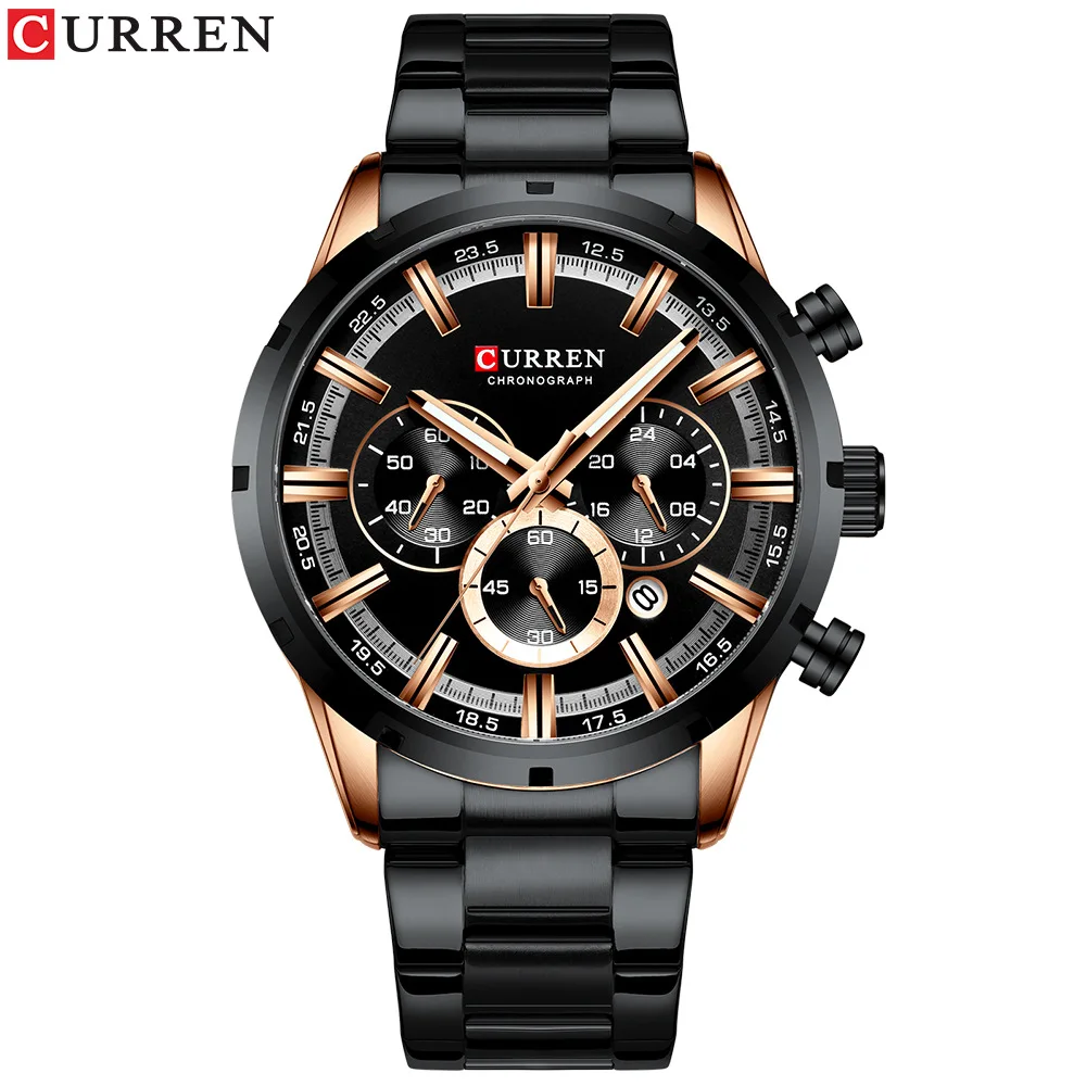 CURREN Carrian 8355 водонепроницаемые кварцевые часы с шестиигольным календарем со стальным ремешком модные деловые мужские часы
