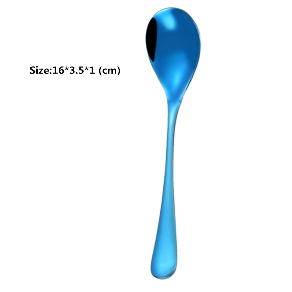 blue Ложки из нержавеющей стали с керамической ручкой для чая и кофе, винтажная позолоченная десертная ложка, высококачественный инструмент для торта - Цвет: blue