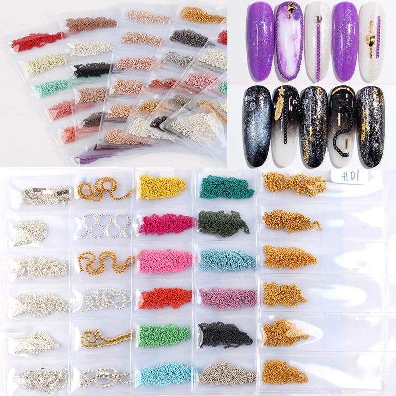 

Nail Chain Jewelry 6 Grids/Pack Multi-colored 24style Shapes Chains Ring Buckle Metal 3D Studs Nail Art Alloy Decorations