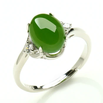 

925 silver inlaid natural and Tian Biyu ring spinach green jade ring custom retractable ring mouth band certificate