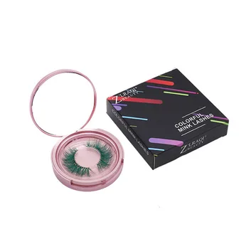 

Round box Pack of 10 pieces Colorful mink lashes soft transparent stem handmade 9d mink eyelashes Colorful eyelashes