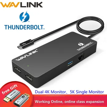 

Wavlink Thunderbolt 3 USB C Docking Station Dual 4K@60Hz Display 5K with DP to HDMI adapter Gigabit RJ45 USB 3.0 Intel Certified