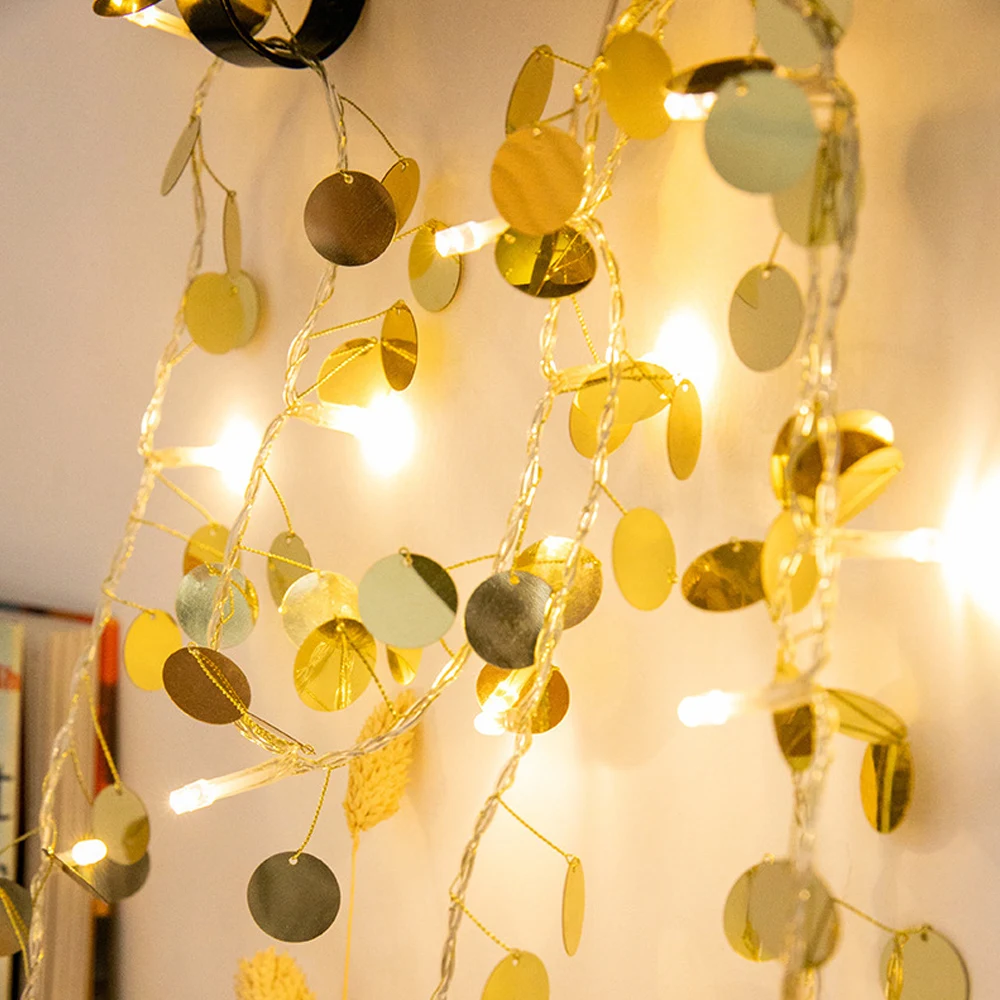 

2M 20 LED String Light Gold Sequin Fairy Light Garland Christmas Tree Home Wedding Party Holiday Lighting Decoration