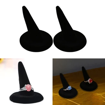 

2pcs Jewelry Fingertip Flocking Rack Show Decoration Ring Display Gift Stand Portable Accessories Home Storage Cone Organiser