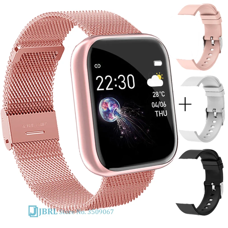 2021 Ladies Sport Bracelet Smart Watch Women Smartwatch Men Smartband Android IOS Waterproof Fitness Tracker Smart Clock Mens 