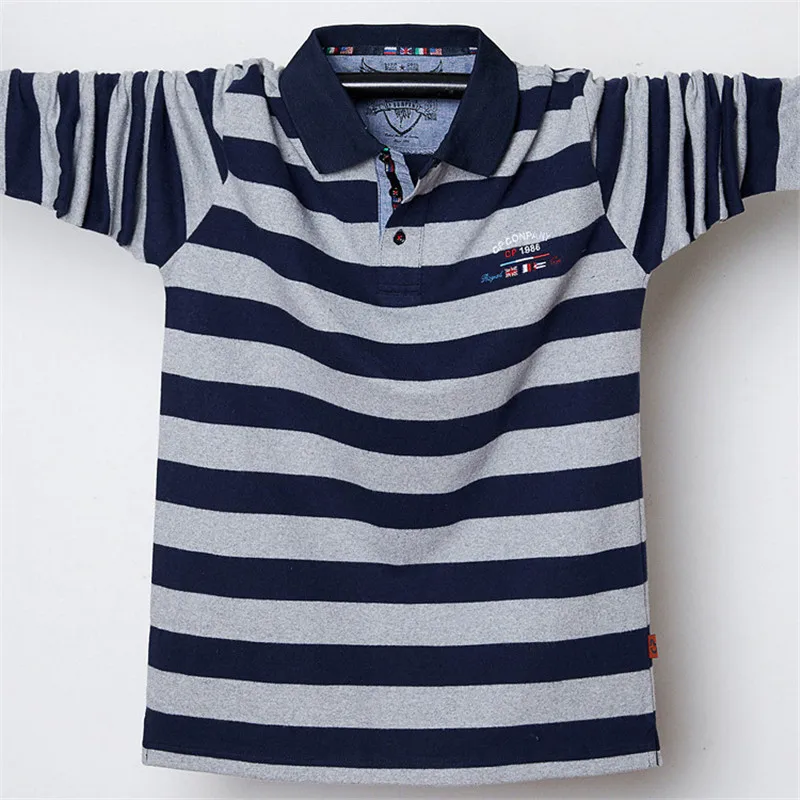 Поло с длинными рукавами для мужчин в полоску Camisa Masculina Polo L XL 4# C одежда Повседневная Деловая Homme бренд Новая мода оверсайз 100 кг