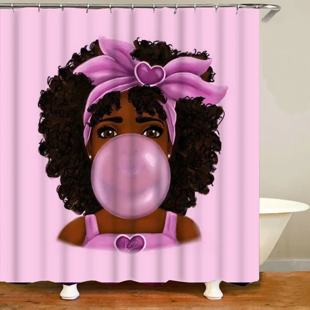 Cute Cartoon Black Girl with Bubble Gum Shower Curtains Bathroom Curtain Afro  African American Woman Toilet Mats Carpet 4PCS Set|Shower Curtains| -  AliExpress