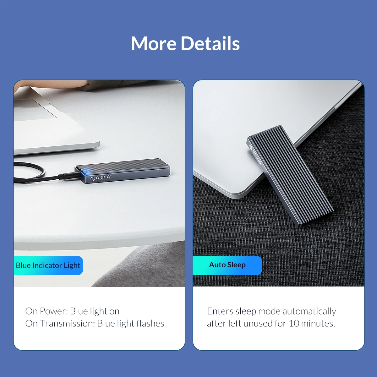 ORICO LSDT M.2 NVME SSD Case/Enclosure 20Gbps Aluminum Alloy USB3.2 GEN2 x2  Type-C For M.2 Hard Drive Up to 2TB A/C to C Cables