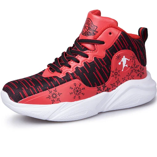 Boy Basket Red Black Водонепроницаемые кожаные высококачественные мягкие детские кроссовки для мальчиков с эластичным низом Баскетбольная обувь детская спортивная обувь детская корзина для мальчиков - Цвет: Boy Basket Red Black
