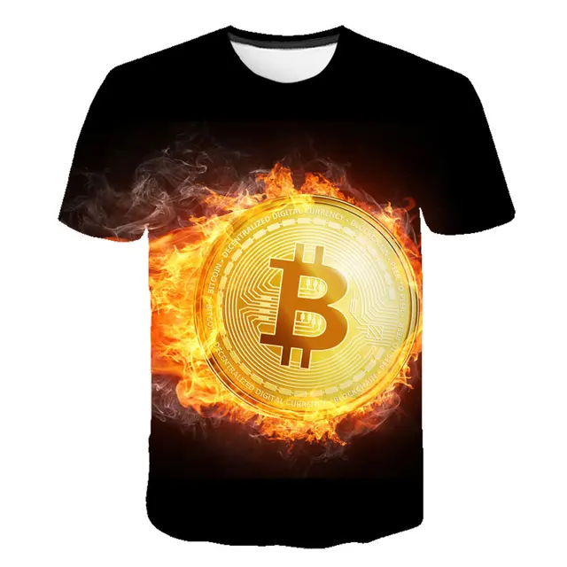 Summer Funny Bitcoin, the online Currency New Children T-Shirt Cute Tops Cartoon 3D T-Shirt Summer Clothes Anime Boys T Shirt