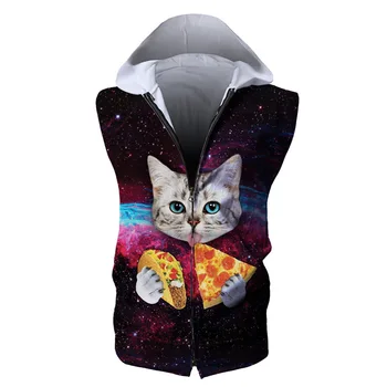 

European and American fashion trends digital printing European size sleeveless hooded vests Printing Blouse hoodies